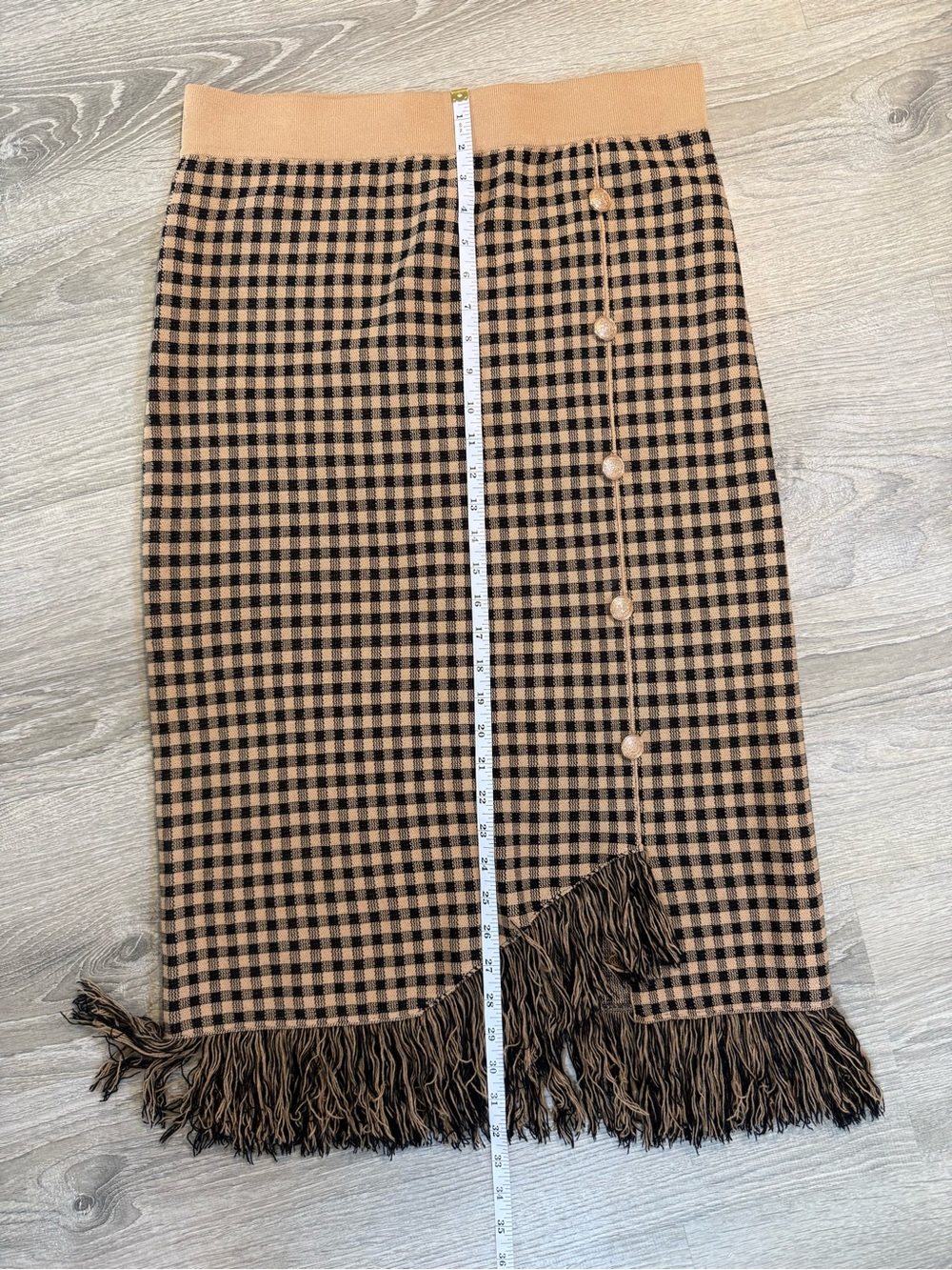 Nanette Lepore Tan and Black Checked Fringe Midi Skirt - Picture 7 of 7
